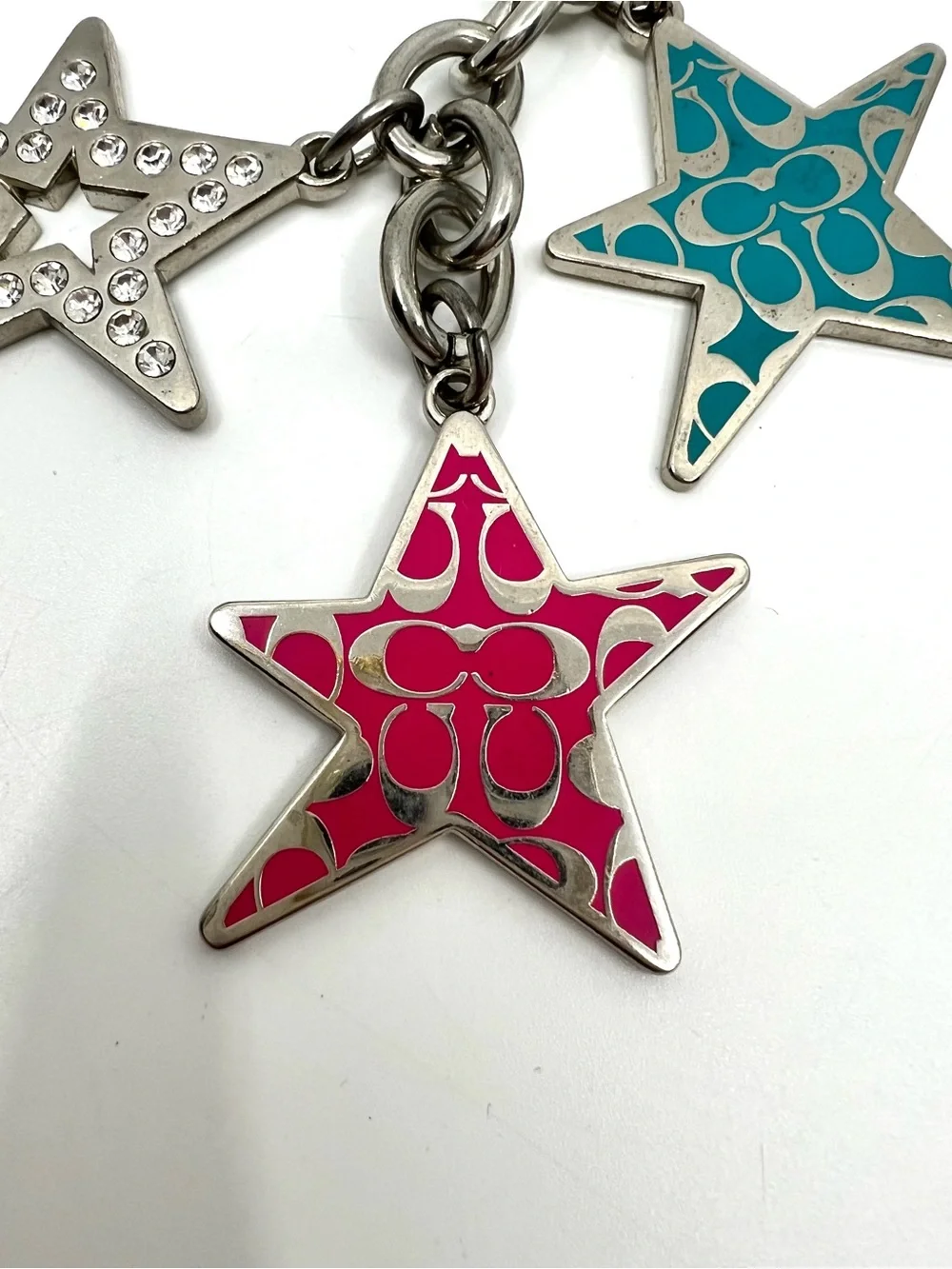 Coach Large Star Keychain Silver Tone Dangle Rhinestone Bag Charm Keychain Y2K